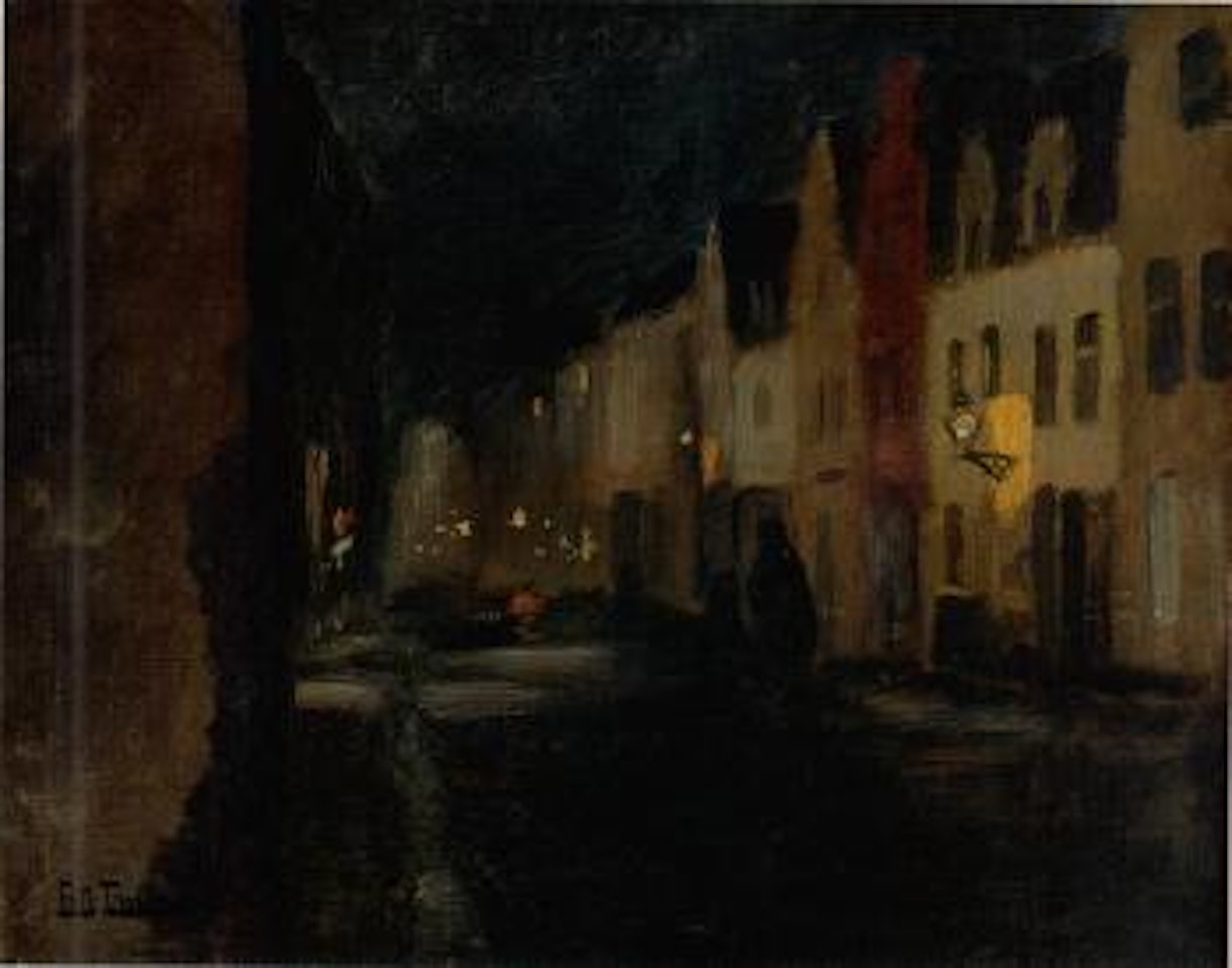 Street in Dieppe, night by Fritz Thaulow