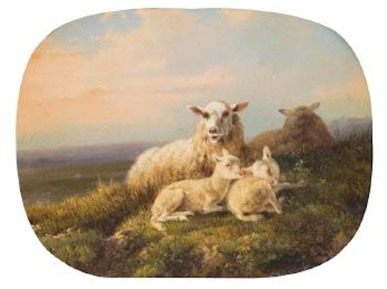 Weidende Schafe mit Lämmern by August Knip