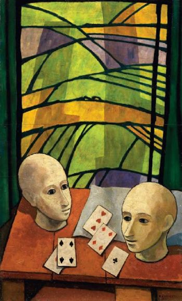 Due teste e carte da gioco by Felice Casorati