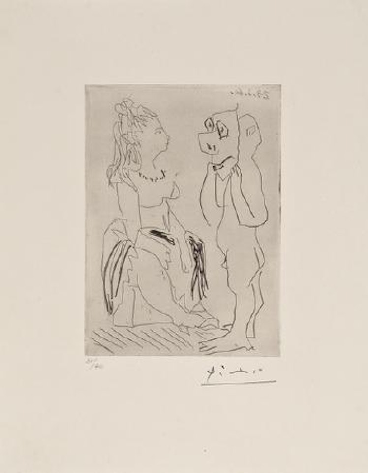 Homme Debout avec Masque Devant Femme Assise (B.983) by Pablo Picasso