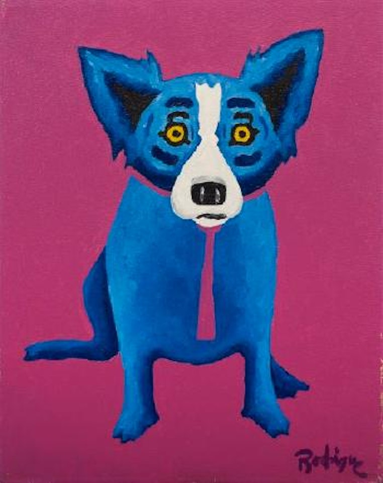 Blue dog on pink by George Rodrigue