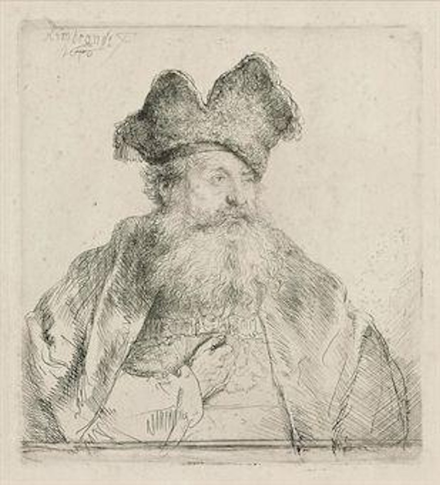 An old Man with a divided Fur Cap (B, Holl 265; H 170) by Attributed to Rembrandt Harmensz van Rijn