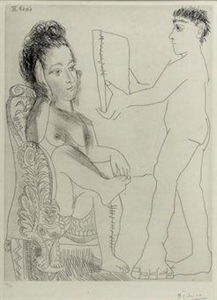 Jeune Homme prÃ©sentant un Miroir, ou un portrait, Ã  une Femme, from: La SÃ©ries 347 (B. 1499; Ba. 1516) by Pablo Picasso