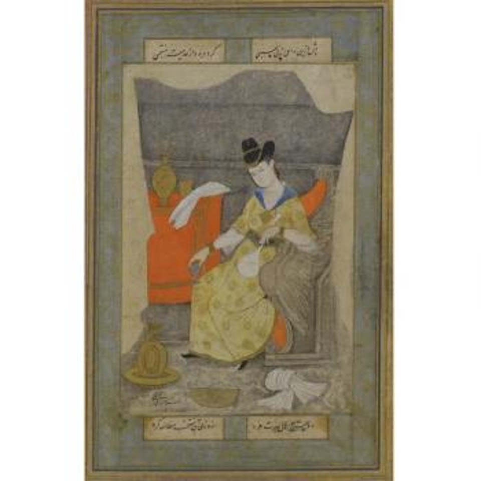 A Portrait Of A Lady Holding A Bottle by Safavid School