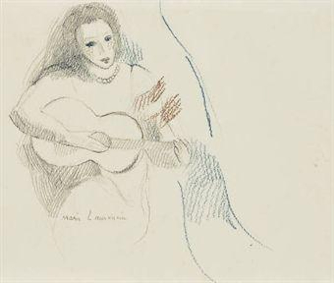 Guitariste au rang de perles (et une autre oeuvre) by Marie Laurencin