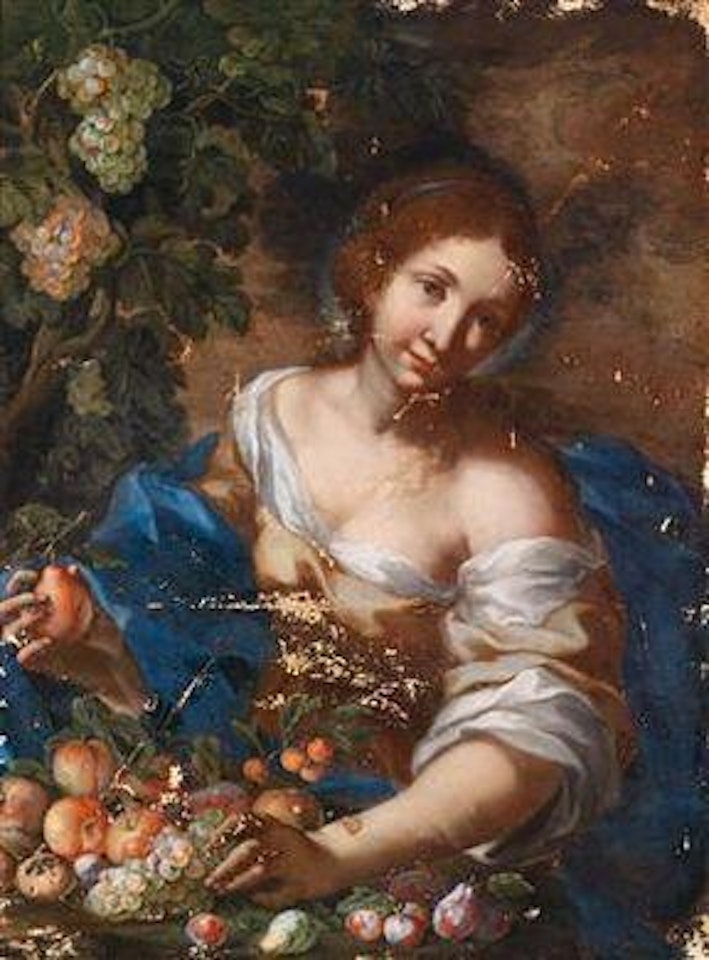 Young woman with a basket of fruit by Abraham Brueghel