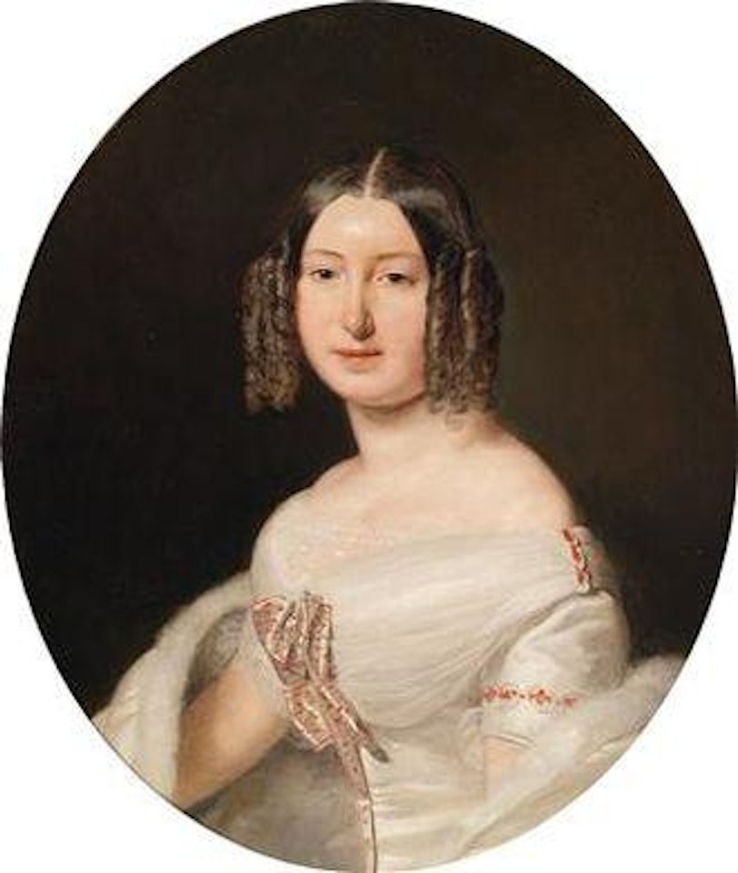 Portrait of a young lady in a white dress by Ferdinand Georg Waldmüller