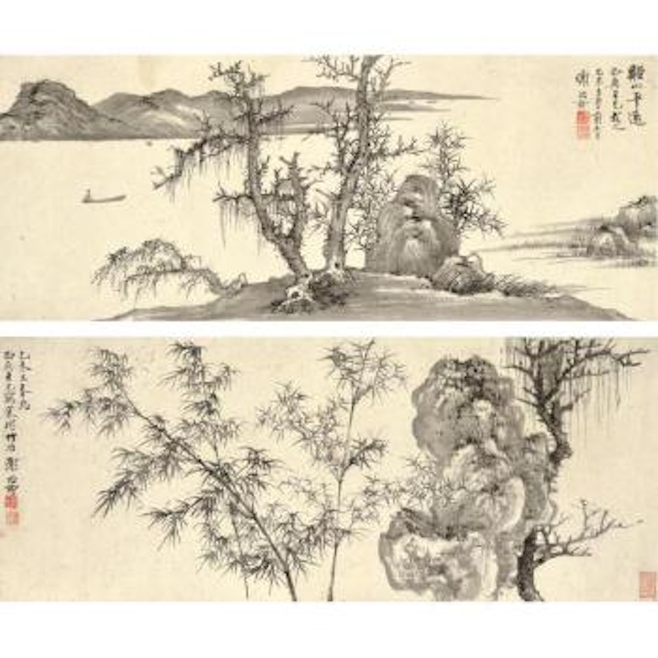 Lake Scenery; Bamboo And Rock by Xie Zhiliu