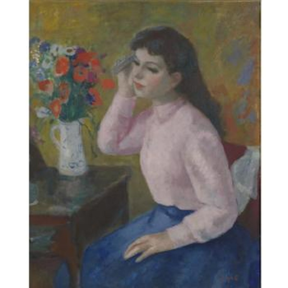 Eugénie Au Corsage Rose Coiffant Ses Cheveux Longs by François Gall