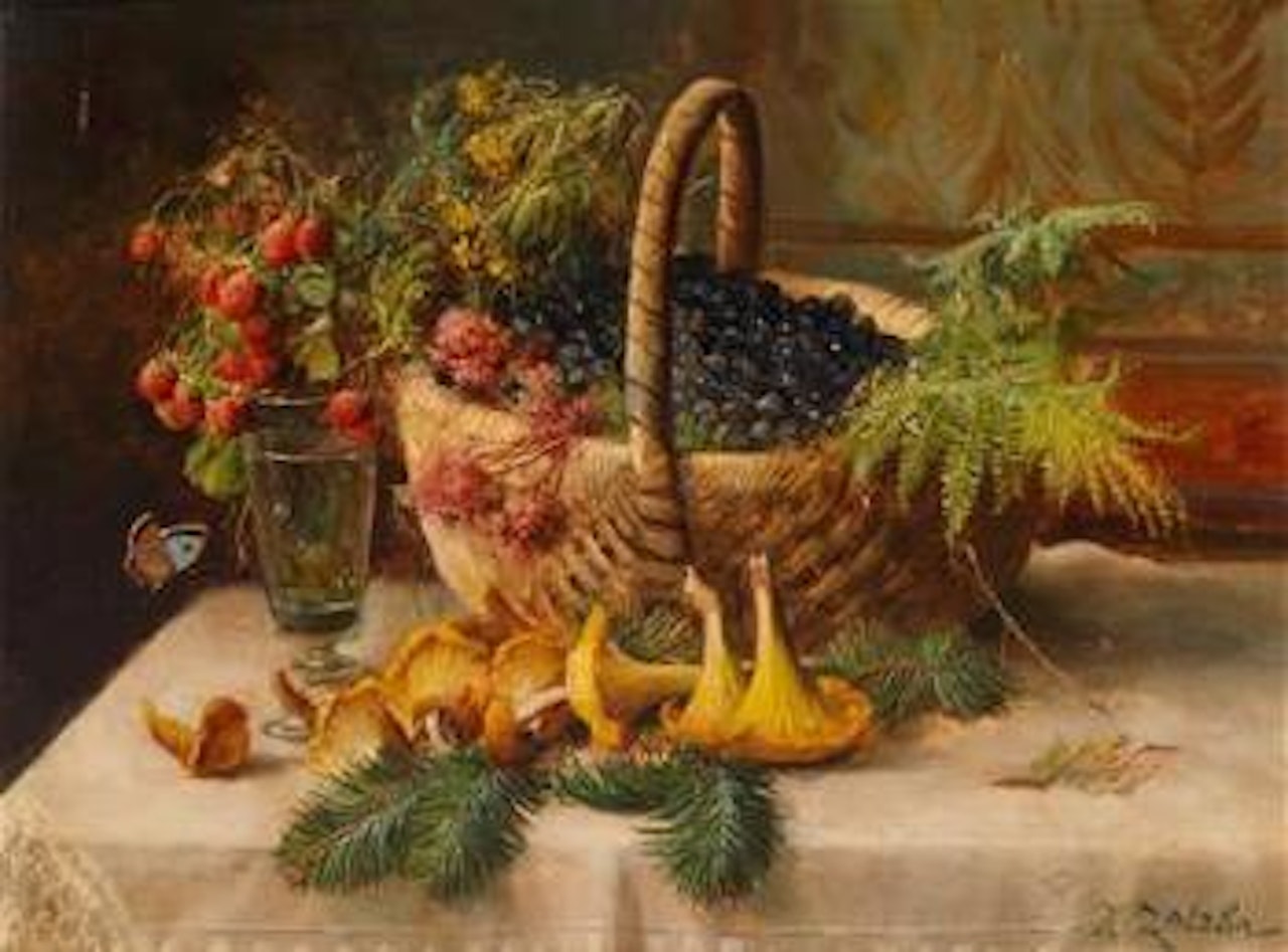 Autumnal Still Life with a Basket of Blackberries by Hans Zatzka