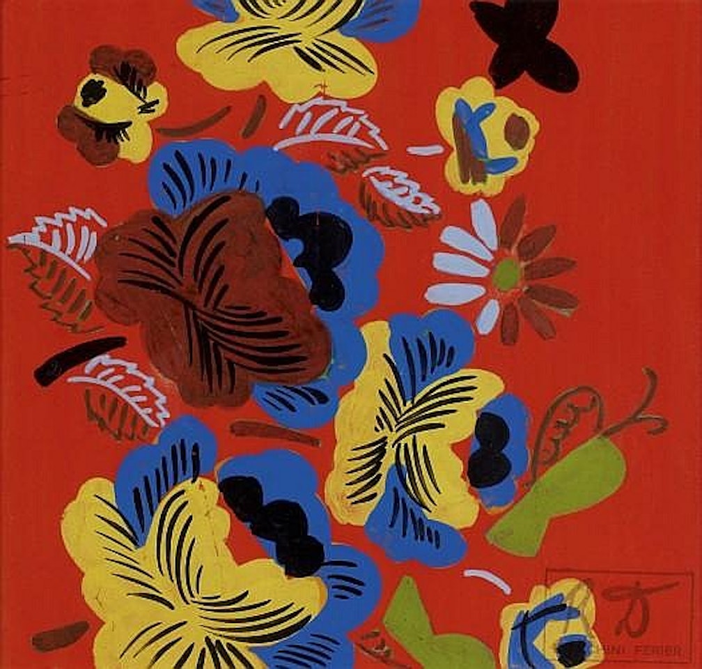 Etude pour textile: fleurs et papillons sur fond corail by Raoul Dufy