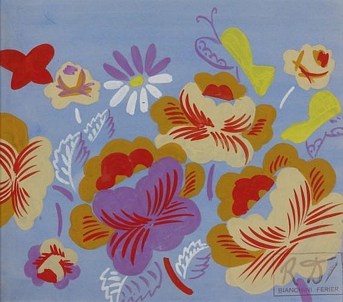 Etude pour textile: fleurs et papillons sur fond bleu by Raoul Dufy