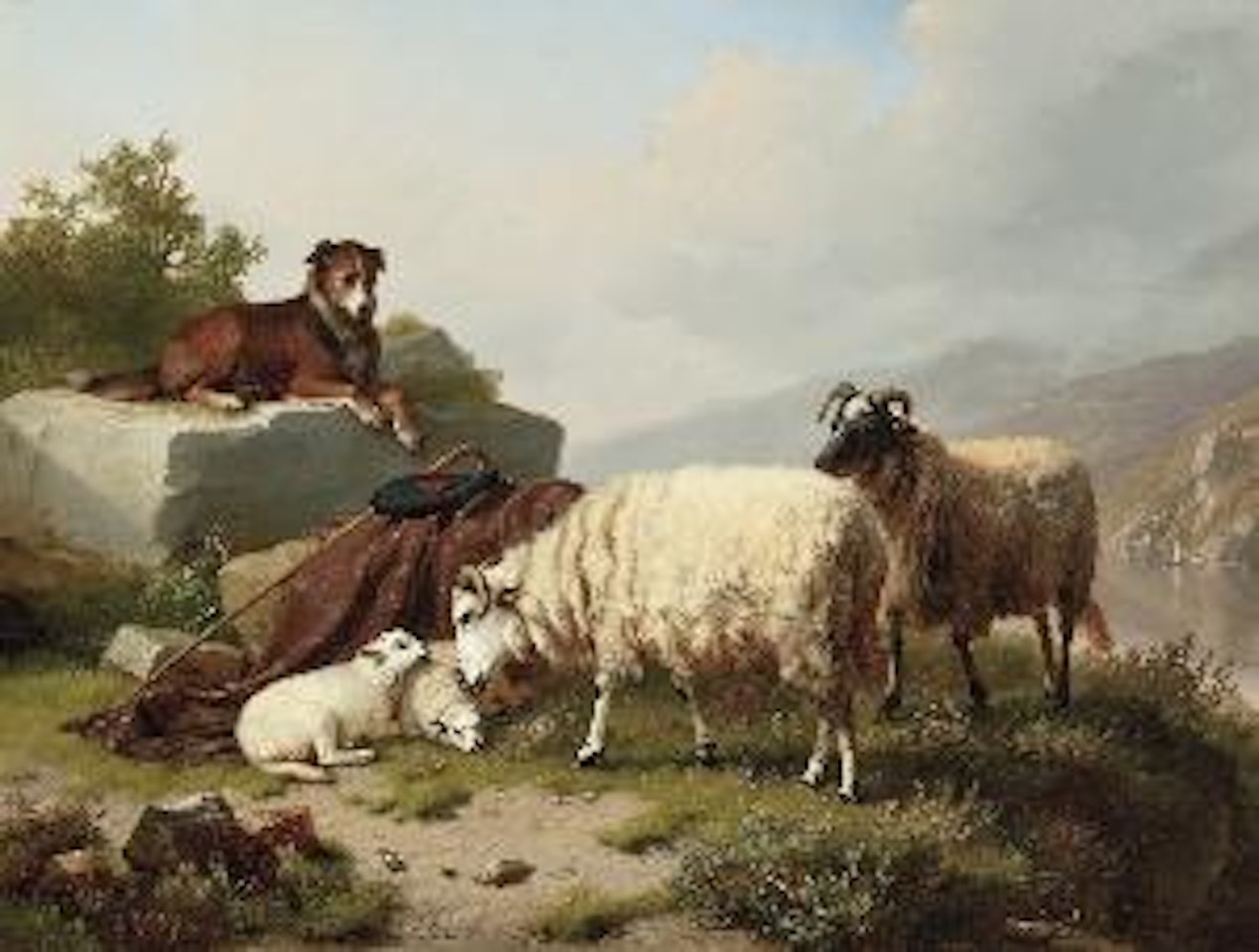 Schapen en herdershond - Moutons et chien de berger by Eugène Joseph Verboeckhoven