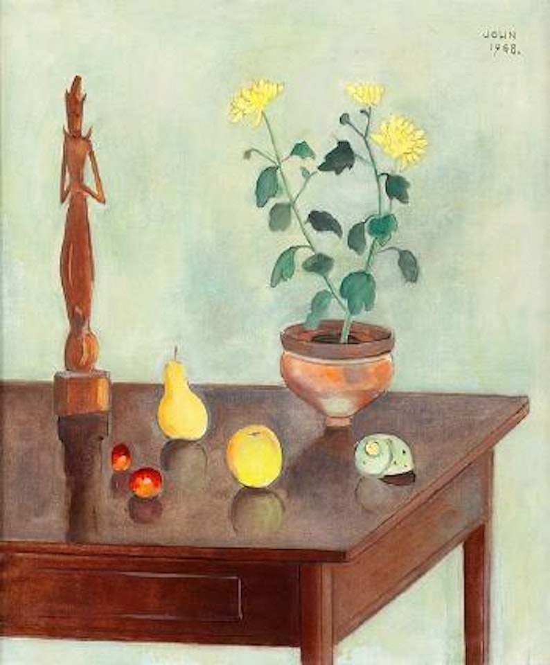 Stilleben med figurin och frukter by Einar Jolin