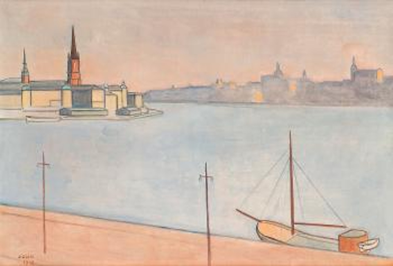 Vy från Norr Mälarstrand mot söder och Riddarholmen by Einar Jolin