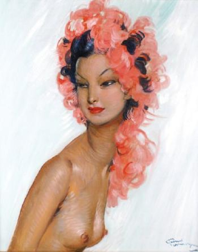 Jeune femme au turban de plumes by Jean Gabriel Domergue