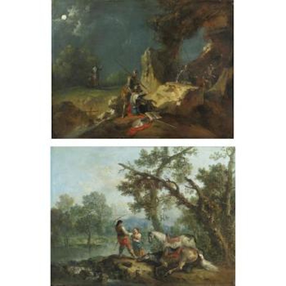 Notturno Con Soldatidama E Cavaliere In Riva A Un Fiume by Francesco Zuccarelli