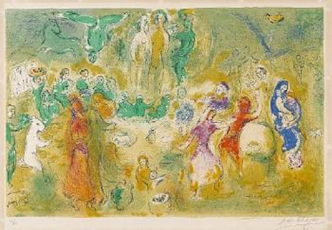 Festin nuptial dans la grotte des nymphes, Pl. 40, from Daphnis and Chloé (M. 348; C. bk. 46) by Marc Chagall