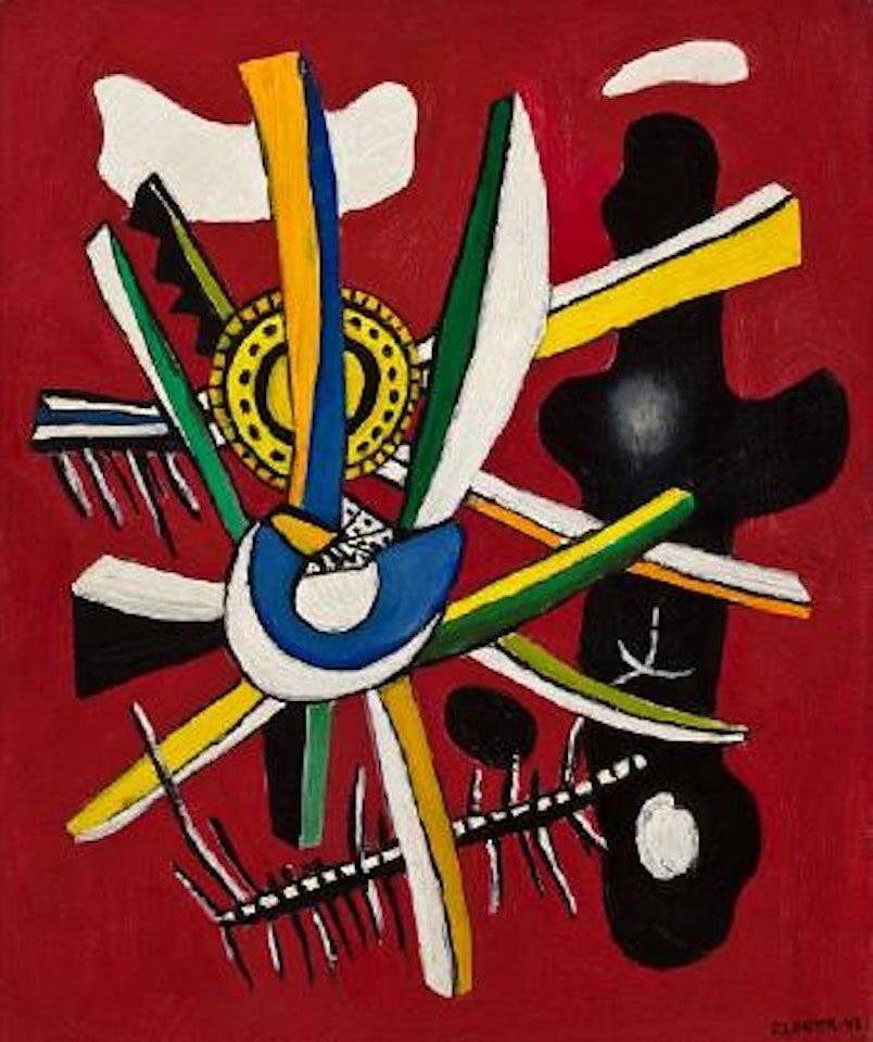 Fantaisie sur fond rouge by Fernand Leger