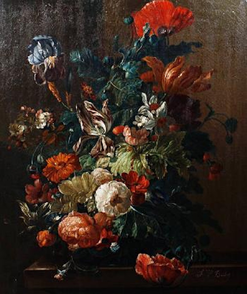 Still life of flowers resting on a ledge by Frederick Victor Bailey
