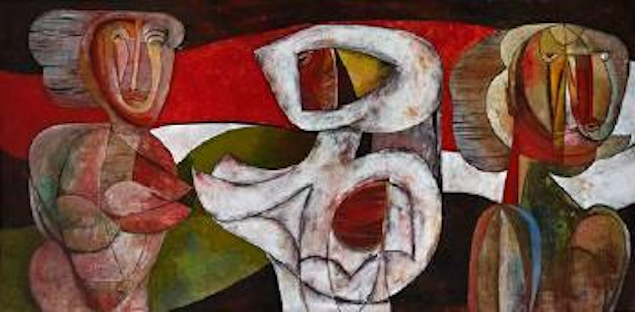 Figures in a metaphysical landscape by Cecil Skotnes
