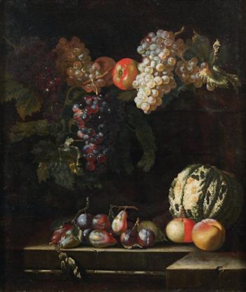 Nature morte aux raisins, melon et autres fruits by Abraham Brueghel