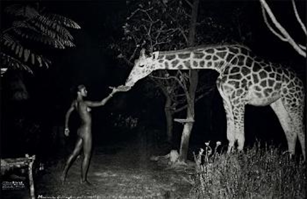Maureen Gallagher and a night feeder at Hog Ranch, February, 1987 by Peter Beard