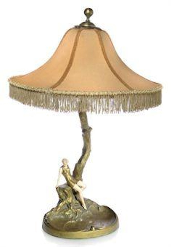 Girl With Frog Figural Lamp by Ferdinand Preiss