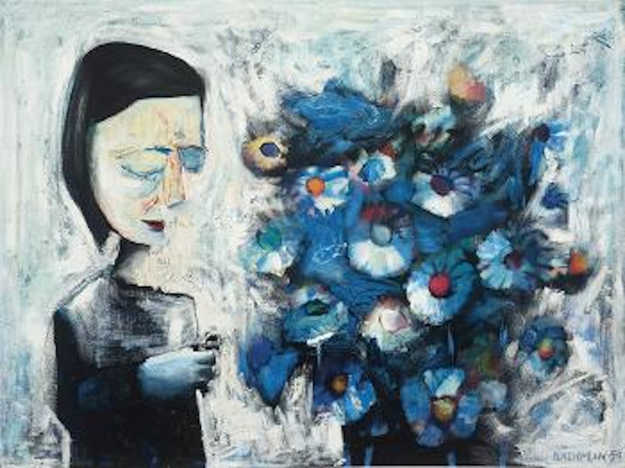 Woman and flowers by Charles Blackman