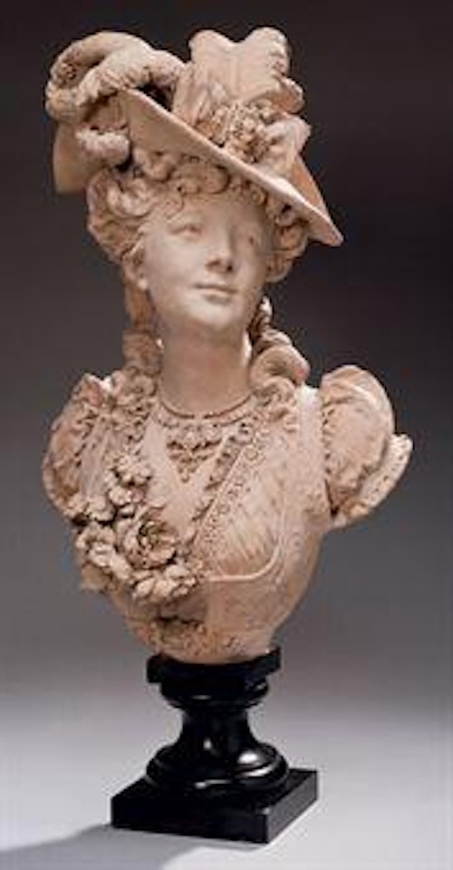 Buste En Terre Cuite Representant Une Jeune Femme Au Chapeau A Plumes by Albert-Ernest Carrier-Belleuse