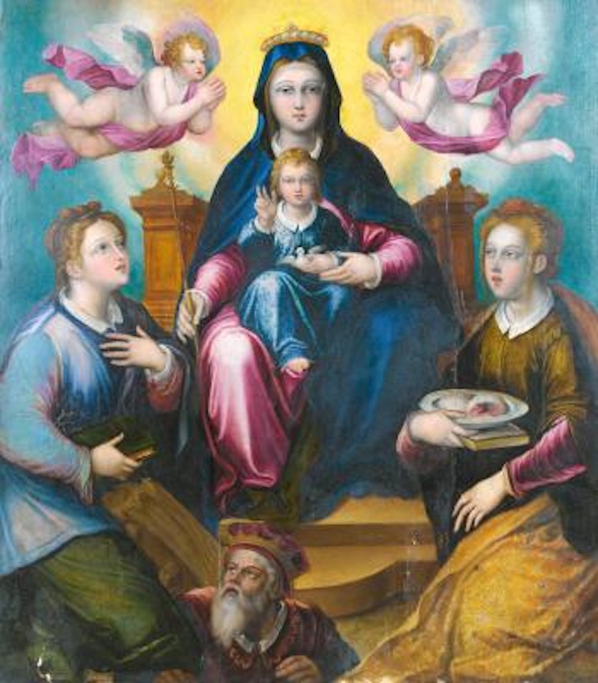 The Madonna and Child enthroned with Saint Catherine of Alexandria and Saint Agatha by BOLOGNESE SCHOOL