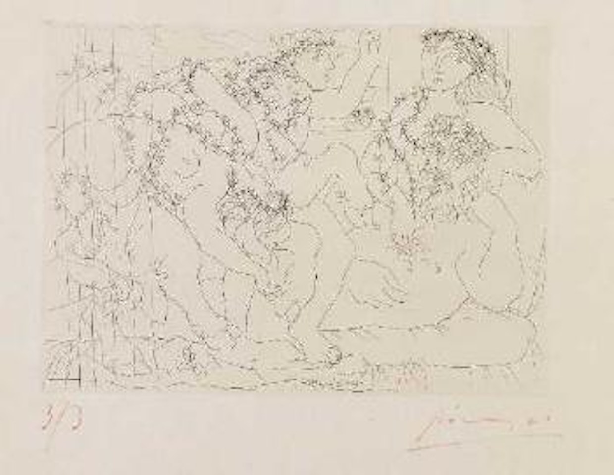 Le repos du sculpteur devant une bacchanale au taureau by Pablo Picasso