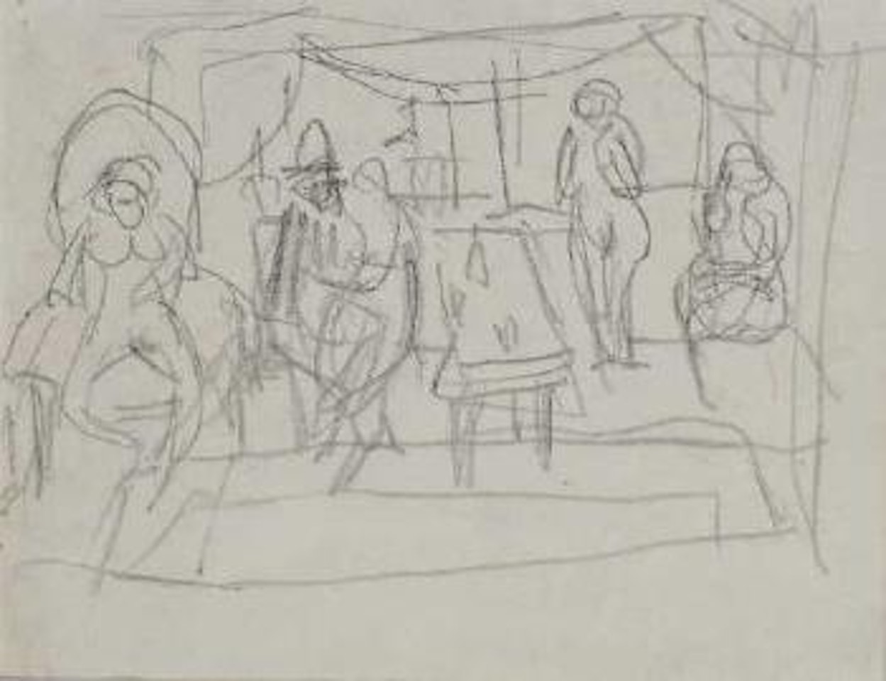 Mann und 3 Frauen im Raum (Grosses Interieur und Akte und Figuren) by Ernst Ludwig Kirchner