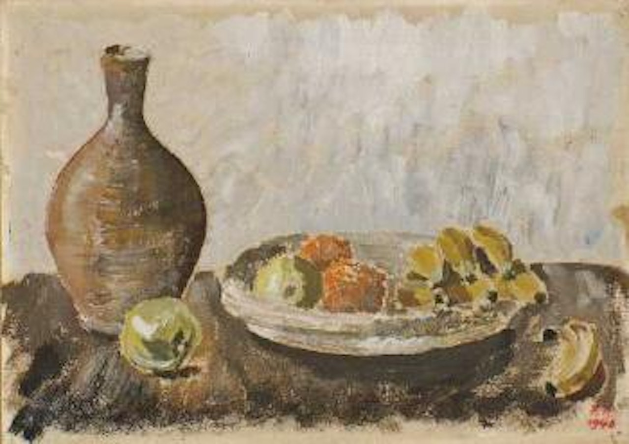 Stillleben mit Vase und Obstschale by Franz Heckendorf
