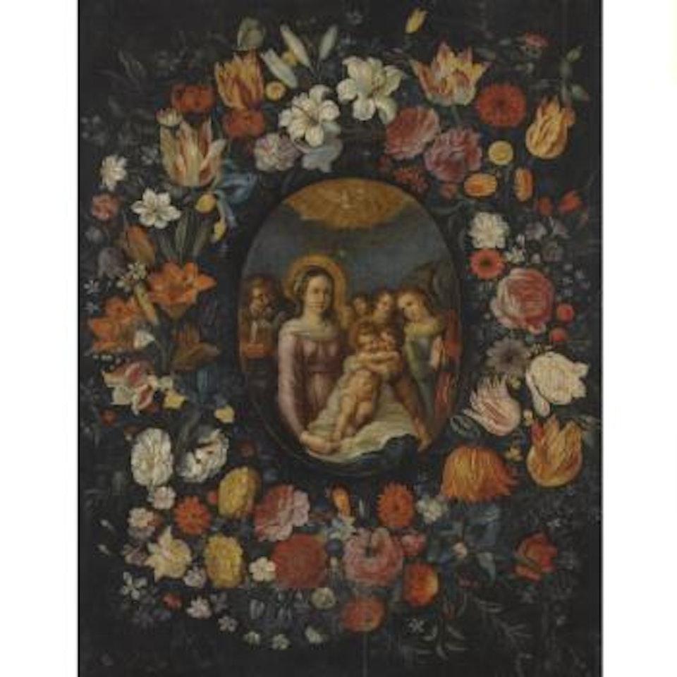 The Virgin And Child With Saint John The Baptist And Joseph Surrounded By A Garland Of Flowers by Frans Francken II