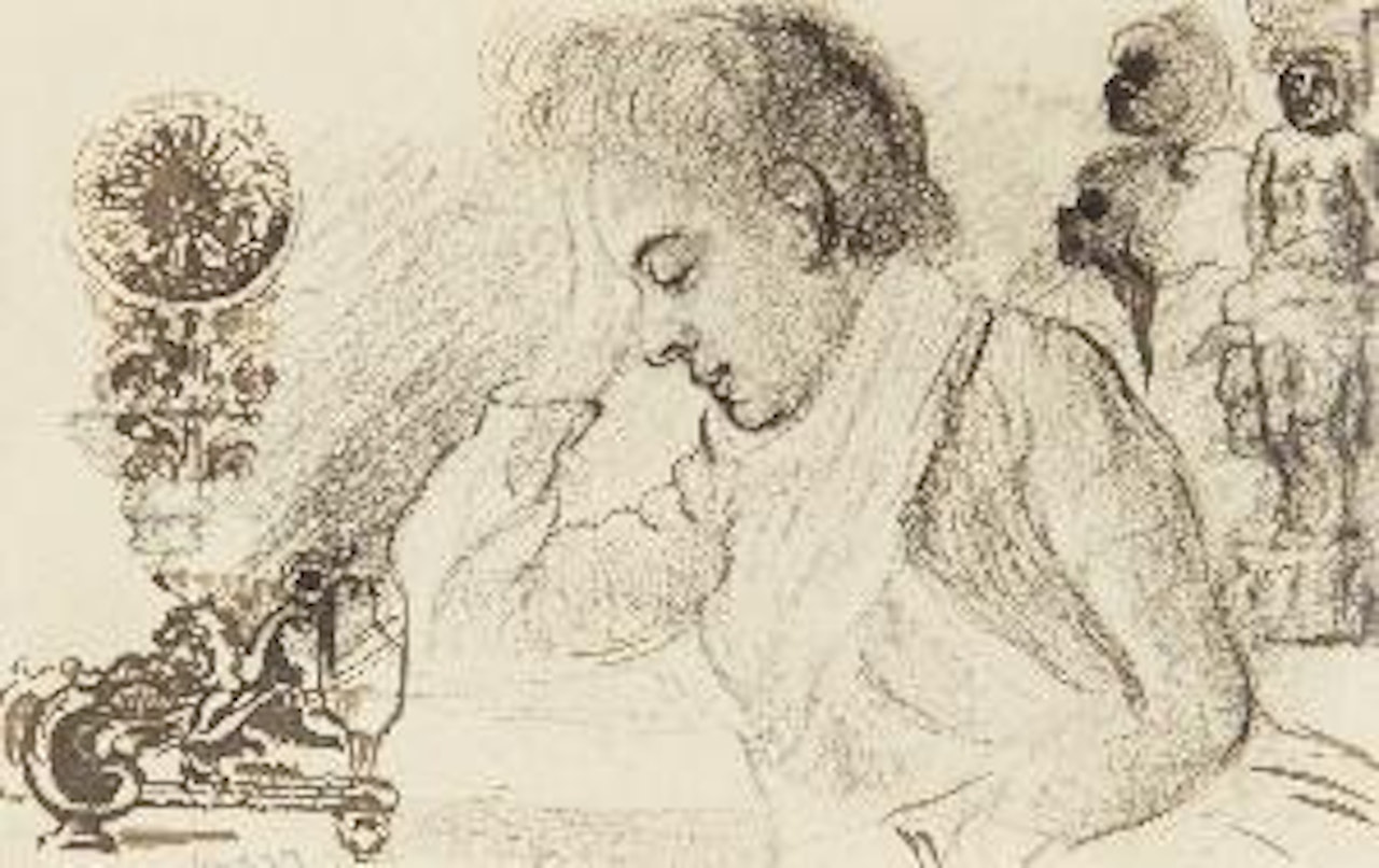 Mitche lezend (de zus van de kunstenaar) by James Ensor