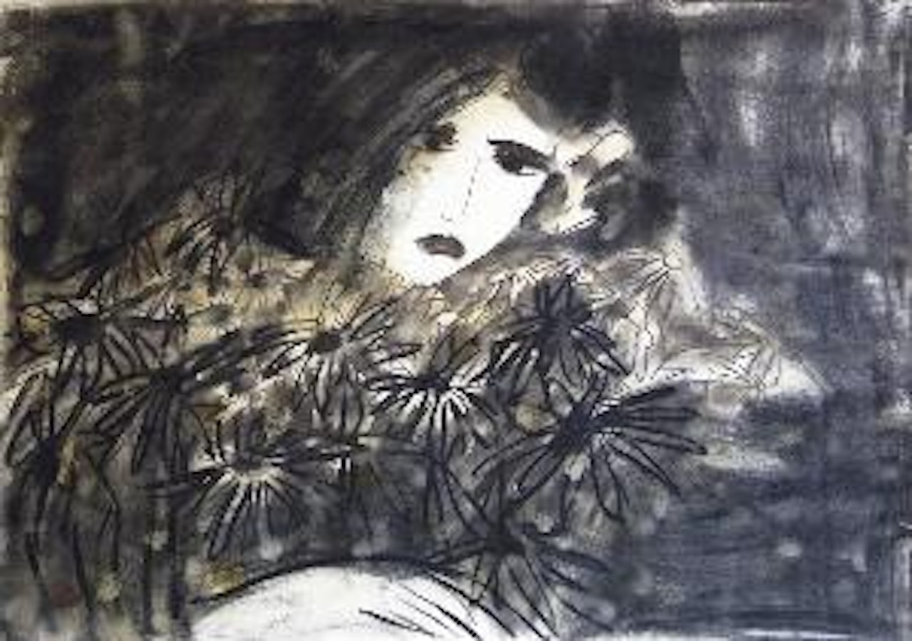 Woman with flowers by Walasse Ting