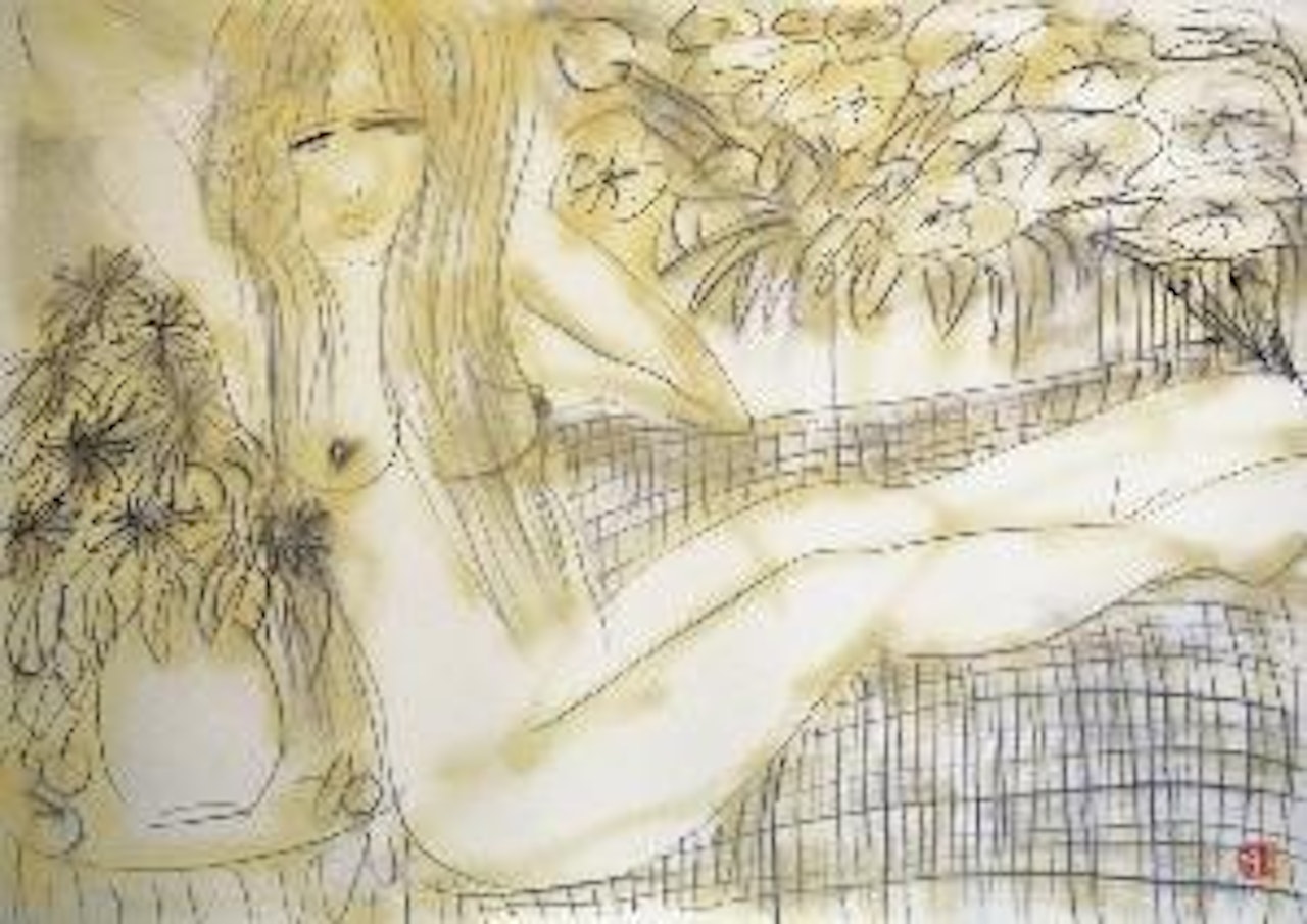 Sitting nude by Walasse Ting