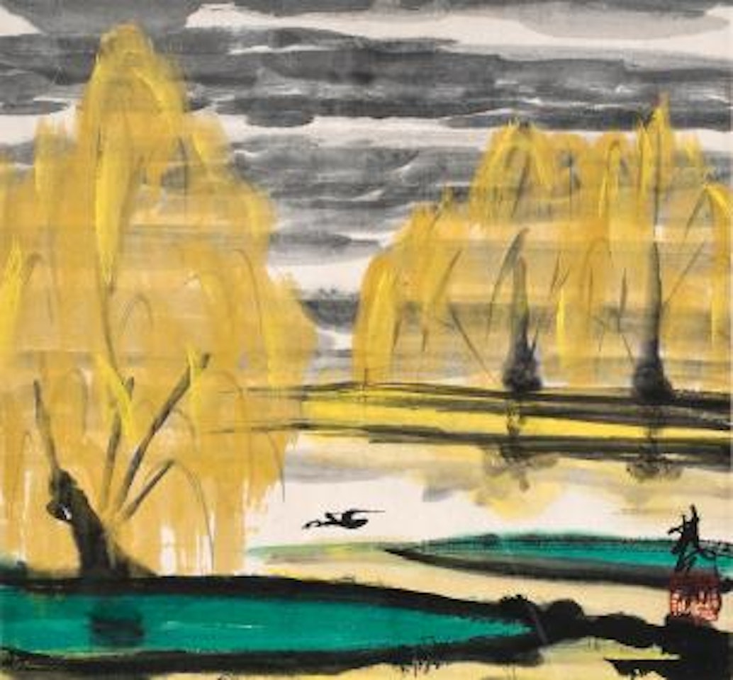 Willow pond in autumn by Lin Fengmian