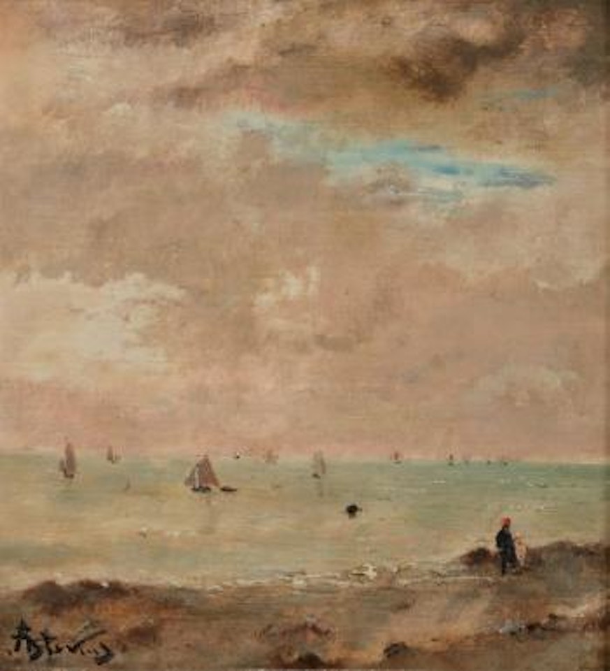 Marine animée d'un personnage by Alfred Stevens
