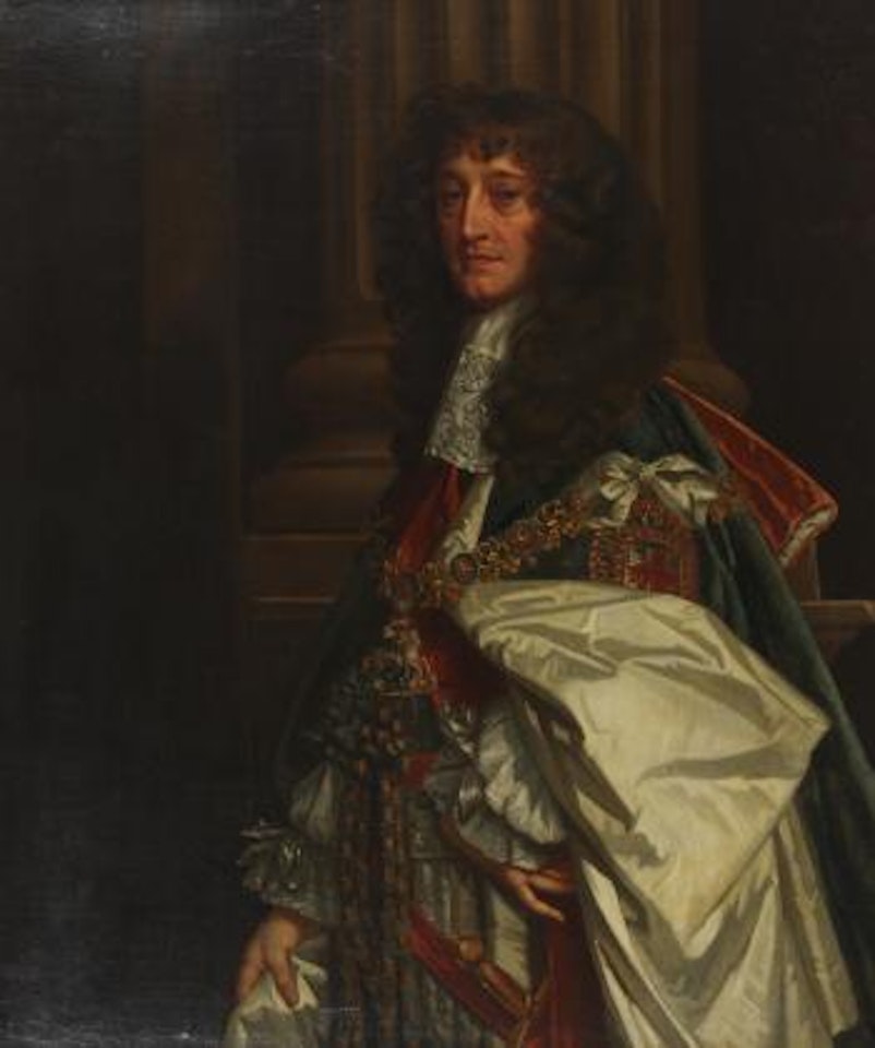 Portrait of the Prince Rupert, 1st Duke of Cumberland and Count Palatine of the Rhine, half length, wearing the Order of the Garter and ceremonial robes by Sir Peter Lely