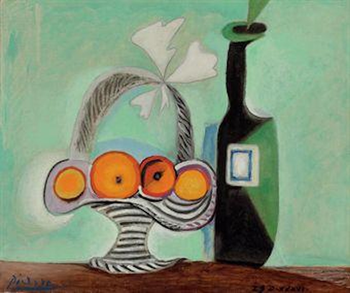 Nature morte Corbeille de fruits et bouteille by Pablo Picasso