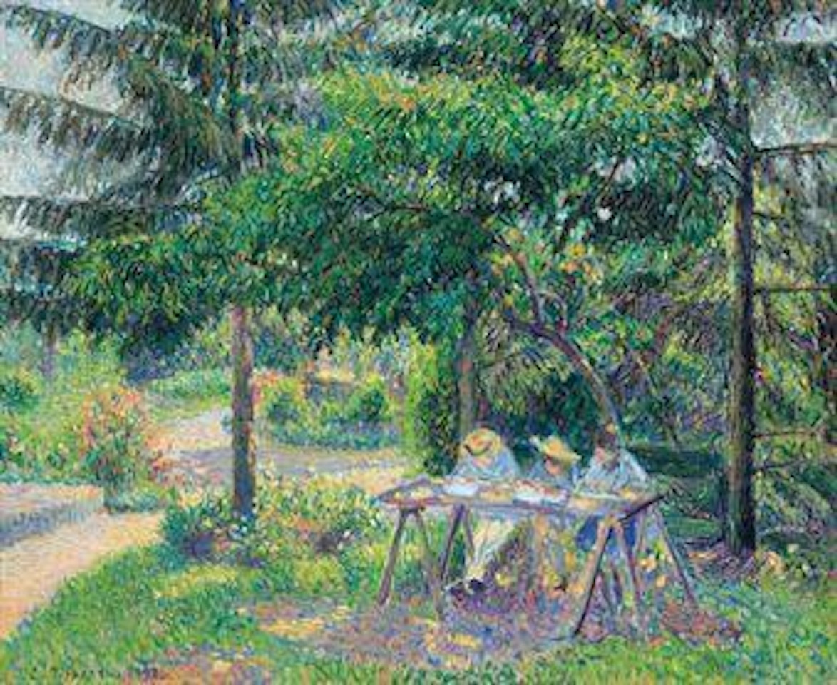 Enfants attablés dans le jardin à Eragny by Camille Pissarro