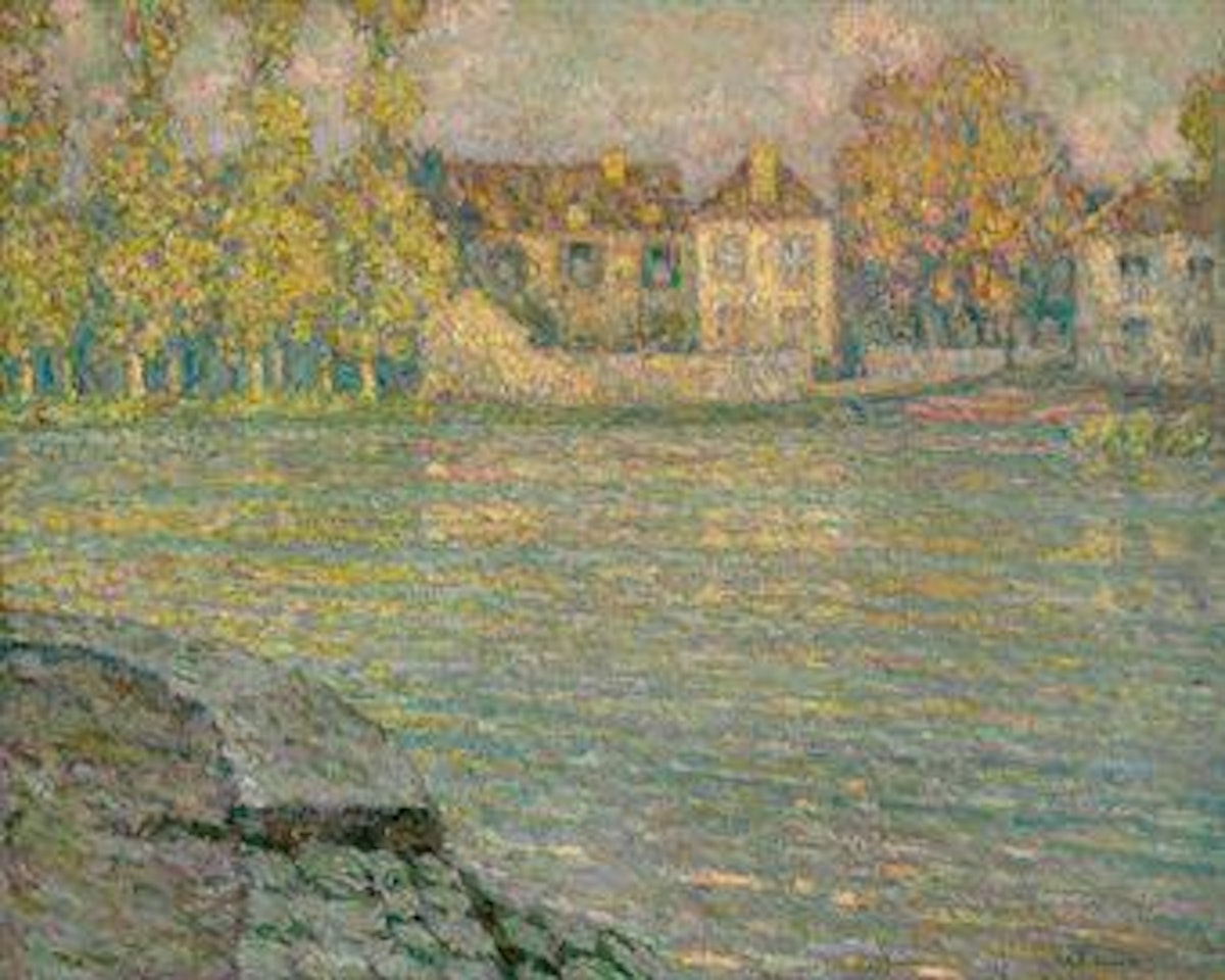 Maisons sur la rivière au soleil couchant, Moret by Henri Le Sidaner