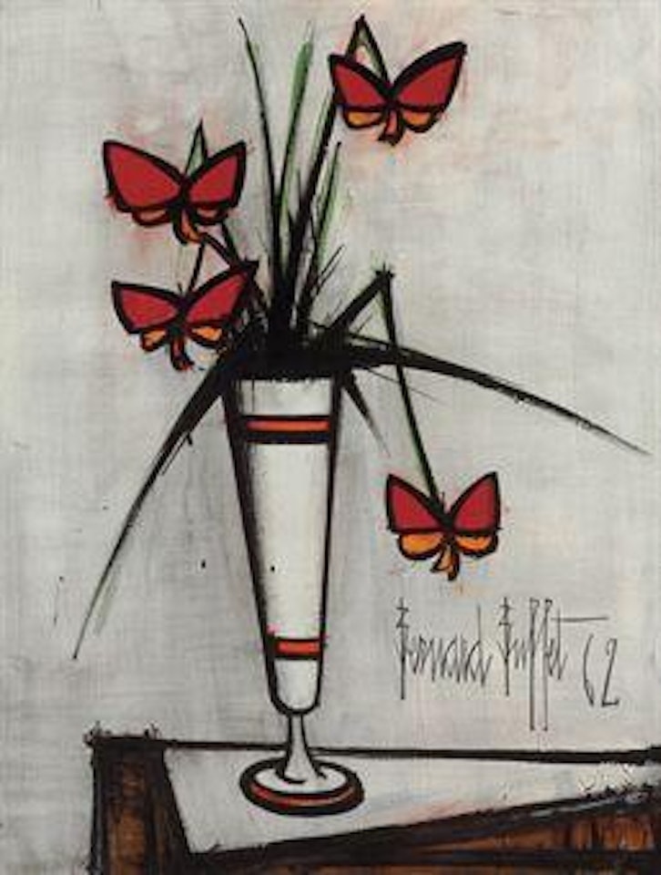 Pensées dans un vase blanc by Bernard Buffet