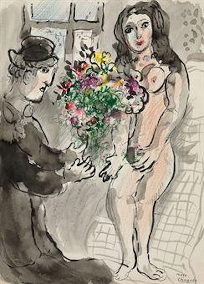 Les amoureux au bouquet by Marc Chagall