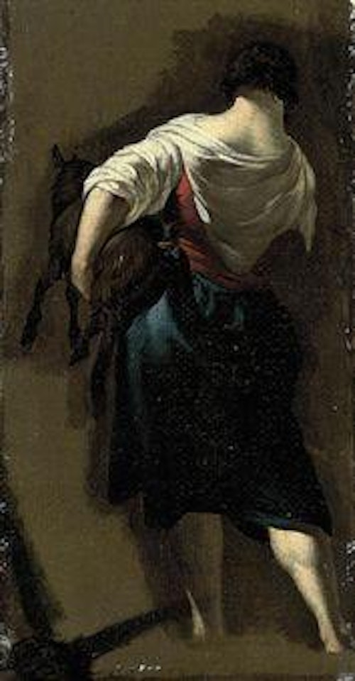 A peasant woman carrying a goat by Nicolaes Pietersz Berchem