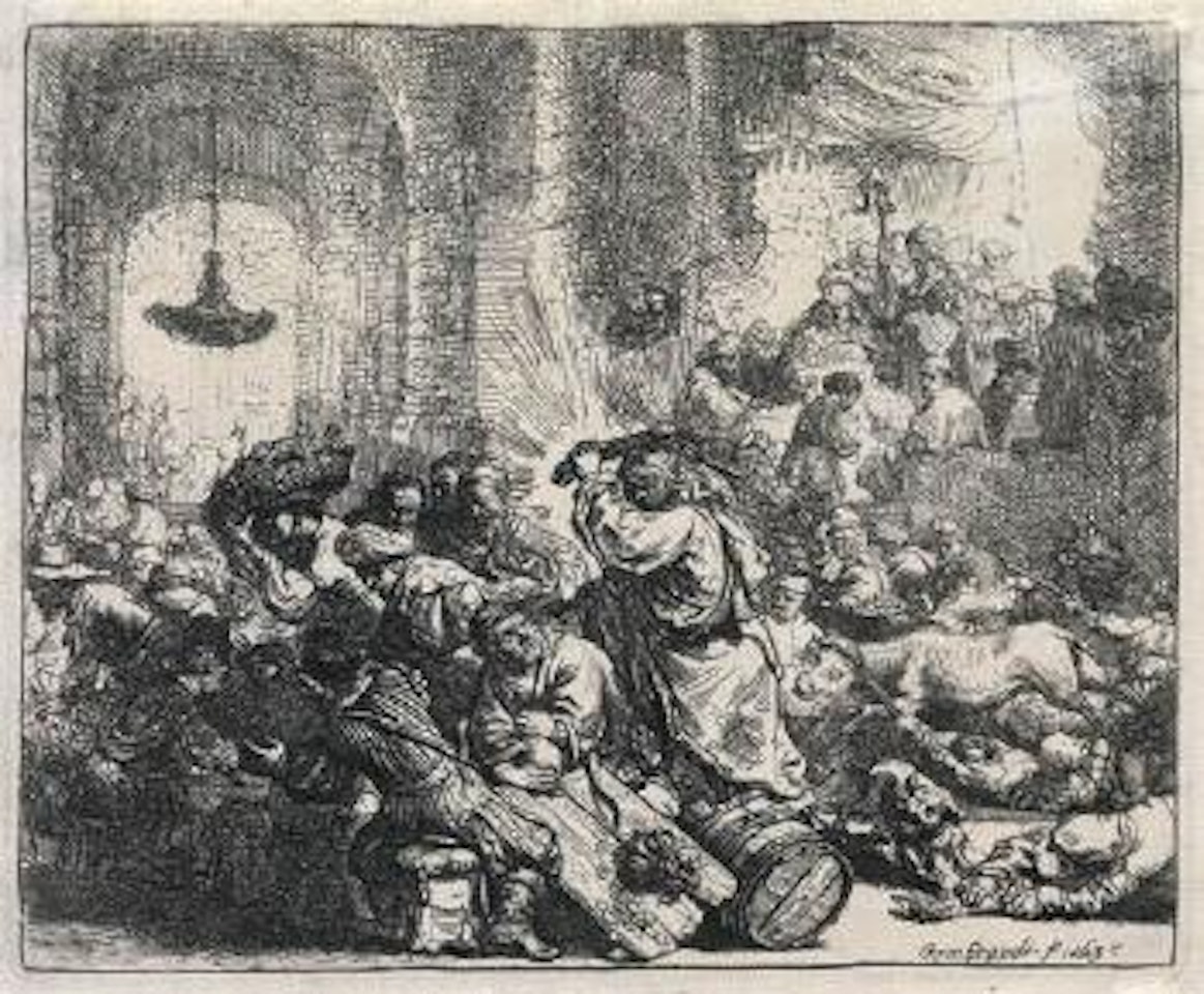 Christ driving the money changers from the temple by Attributed to Rembrandt Harmensz van Rijn