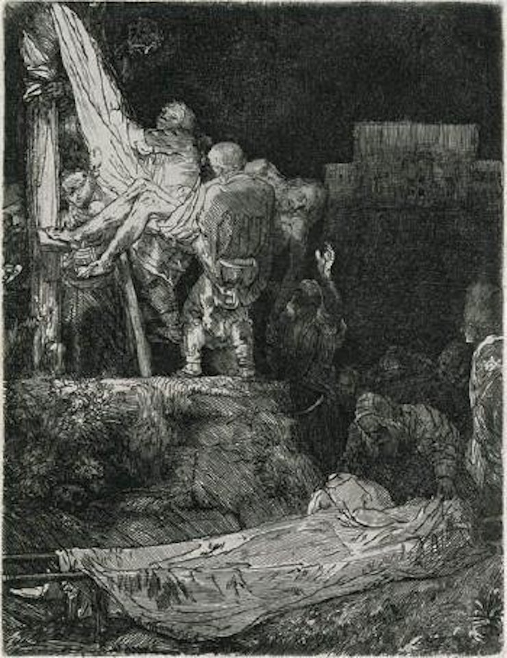 The descent from the cross by torchlight by Attributed to Rembrandt Harmensz van Rijn