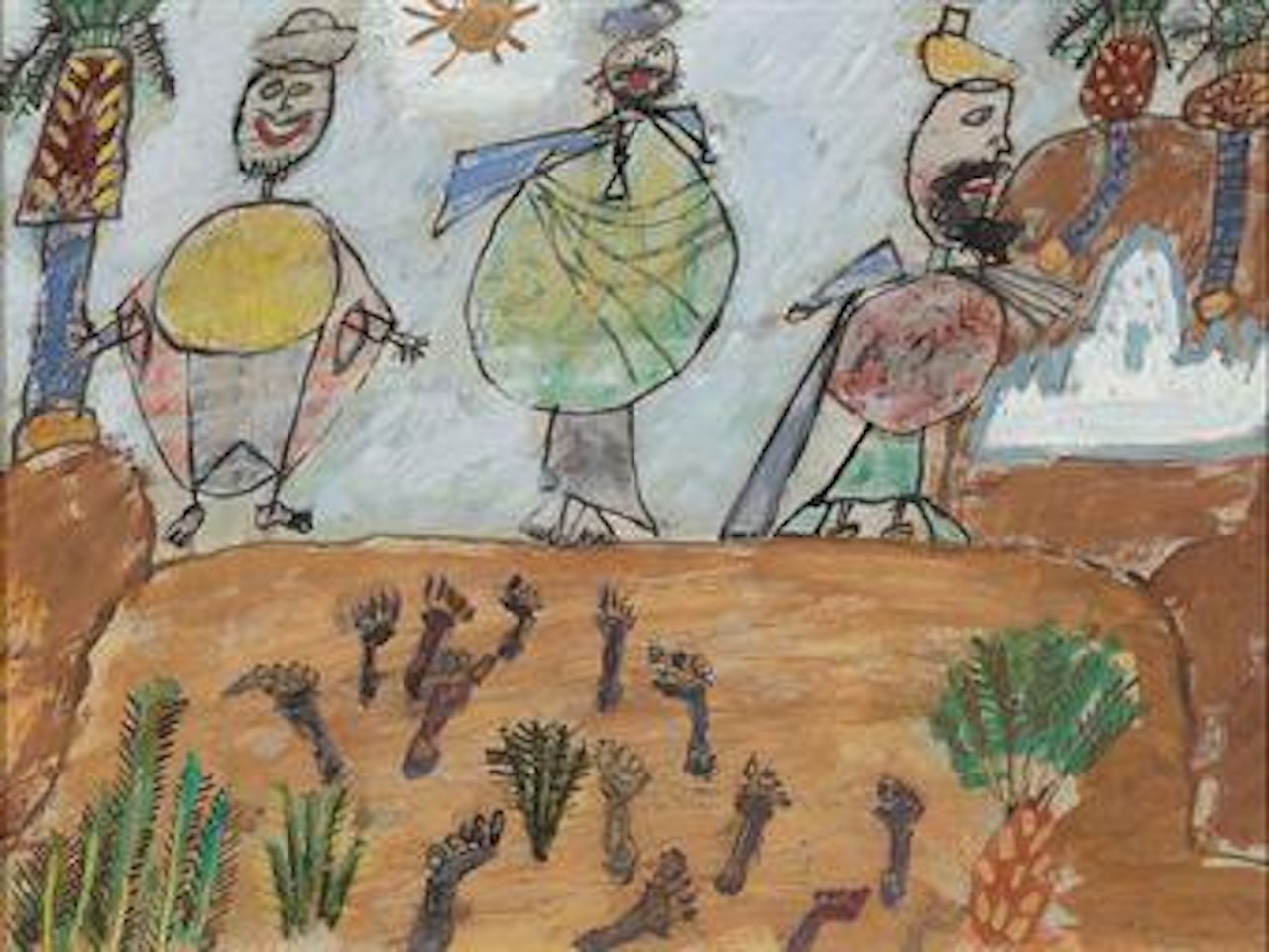 Trois personnages, empreintes de pas by Jean Dubuffet